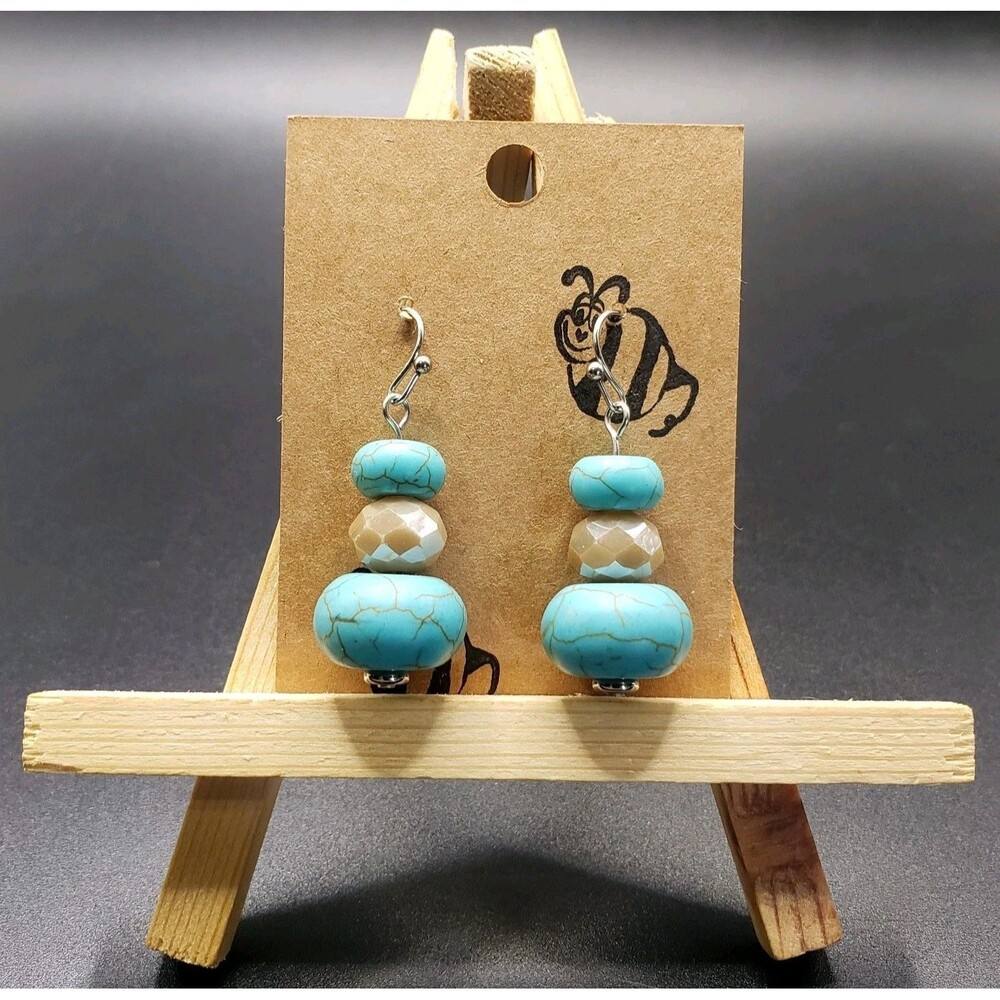 Dangle/Drop/Costume Round Turquoise & Ceramic Round Handcrafted Beaded Earrings!